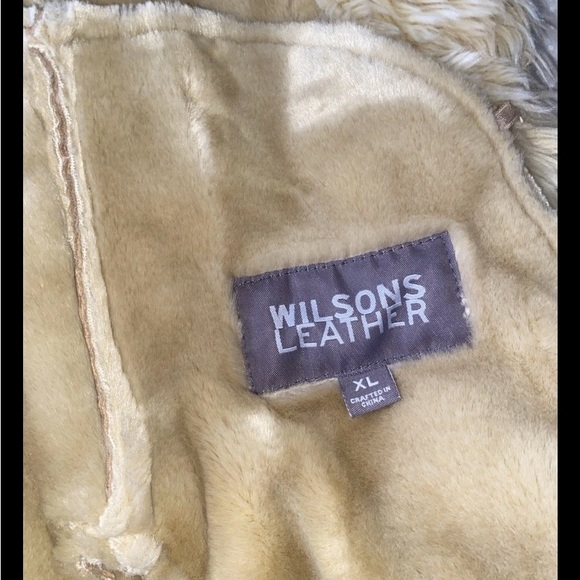 Vintage 90s Y2K Wilsons Leather Tan Faux Fur Trim Long Penny Lane Coat Size XL - Picture 4 of 14